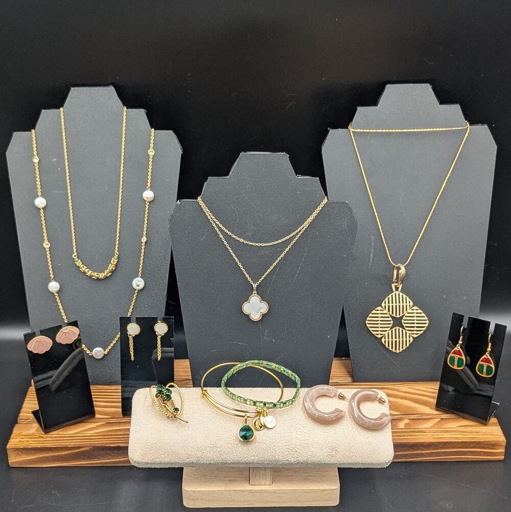 11 Pc Jewelry Lot Brighton Nolan Miller Alex and Ani Shell Rhinestone Gold